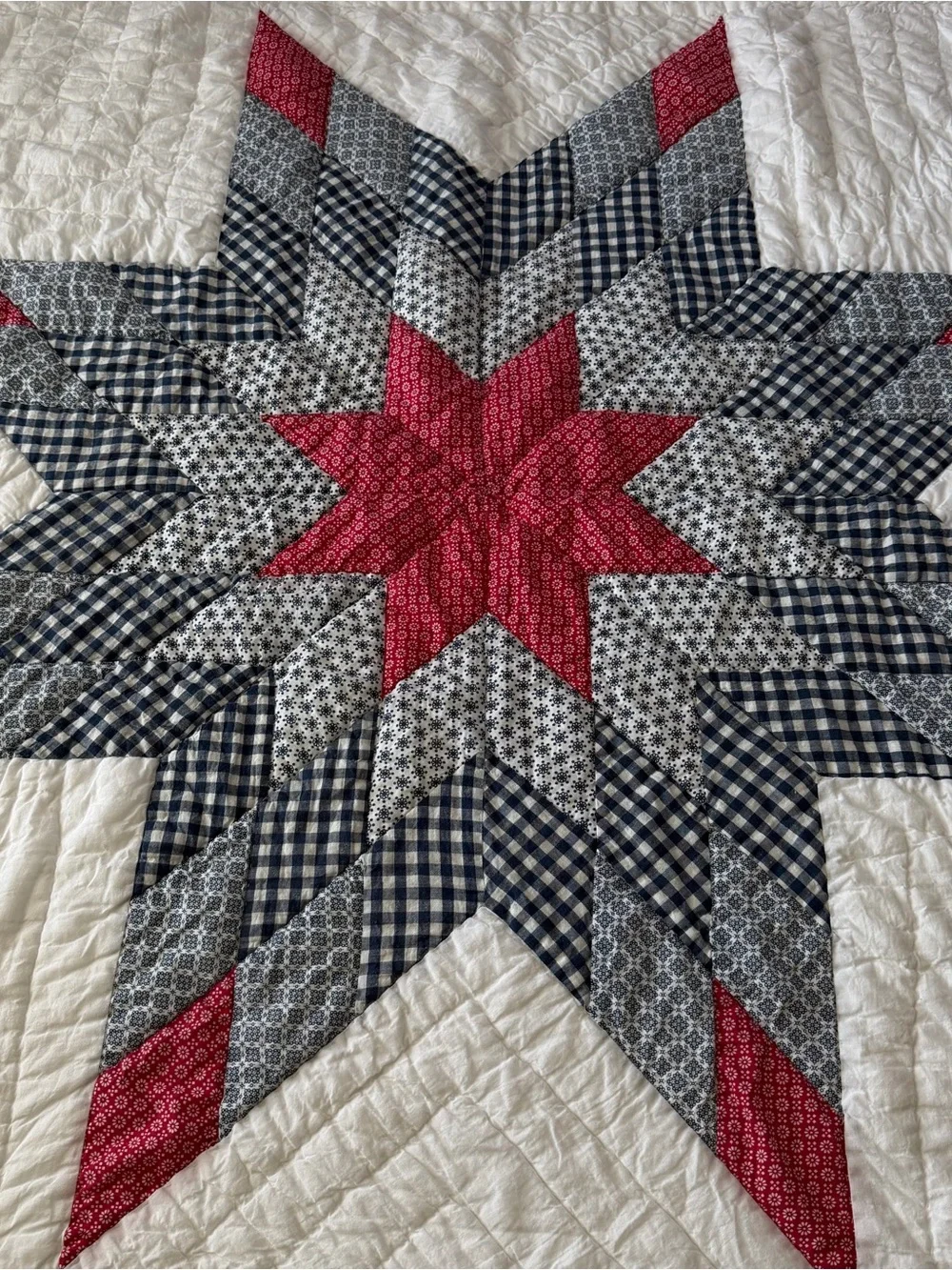 VTG Cracker Barrel Lone Star Quilt Throw 50x60 Americana Hand Quilted Cotton